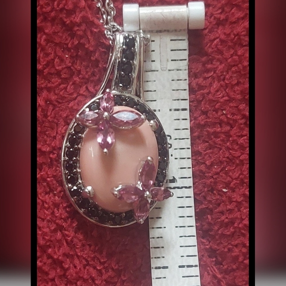 Pink opal and amethyst or rhodolite accent 925 pendant - Picture 11 of 12